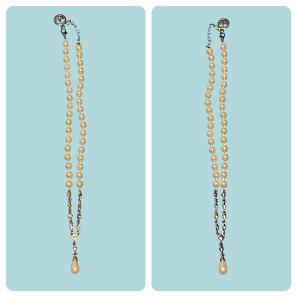 Crown Trifari Faux Pearl Rhinestone Drop Necklace - Picture 5 of 13